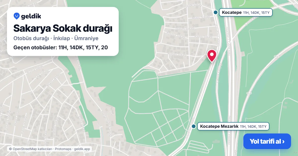 Sakarya Sokak otobüs durağı haritada: konumu ve yakındaki duraklar