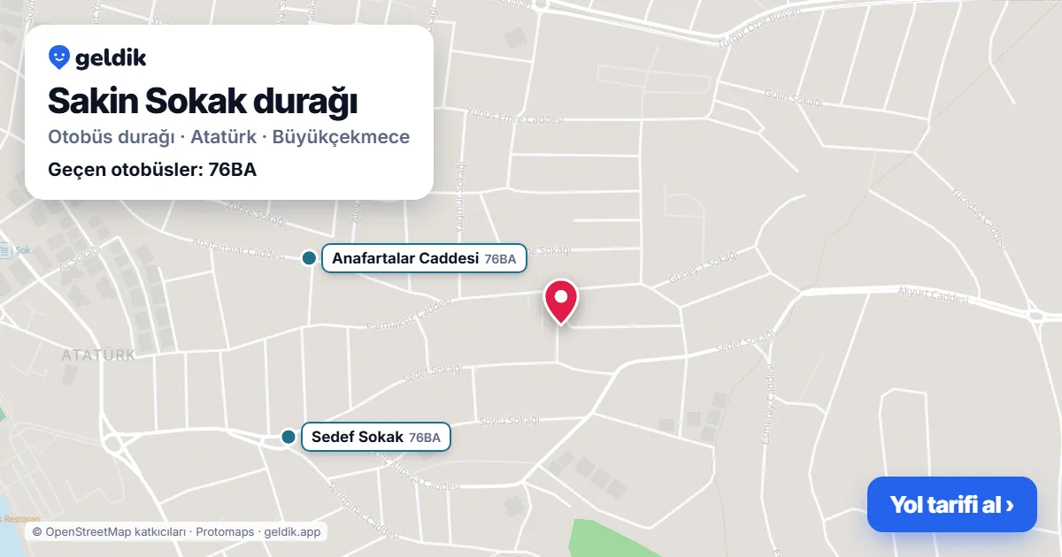 Sakin Sokak otobüs durağı haritada: konumu ve yakındaki duraklar