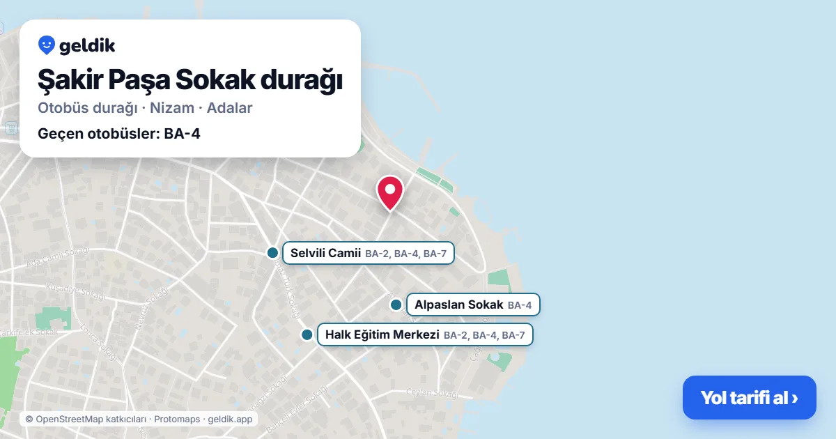 Şakir Paşa Sokak otobüs durağı haritada: konumu ve yakındaki duraklar
