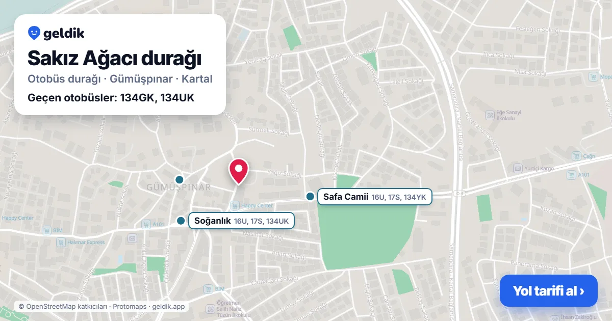 Sakız Ağacı otobüs durağı haritada: konumu ve yakındaki duraklar