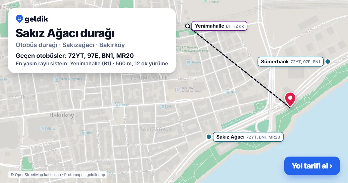 Sakız Ağacı otobüs durağı haritada: konumu ve yakındaki duraklar