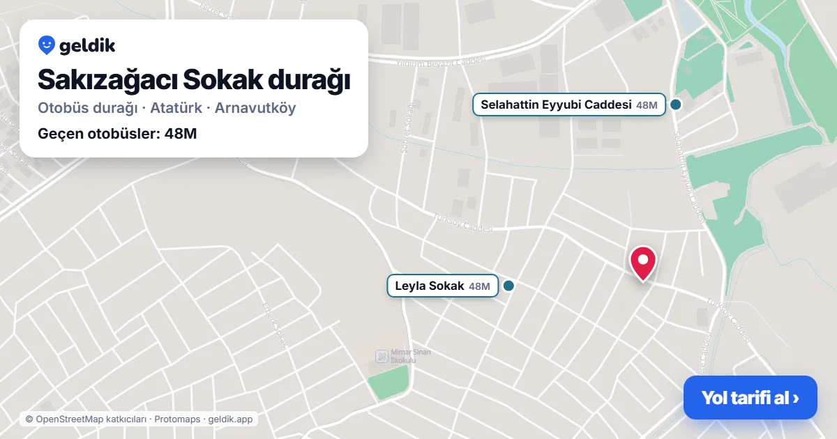 Sakızağacı Sokak otobüs durağı haritada: konumu ve yakındaki duraklar