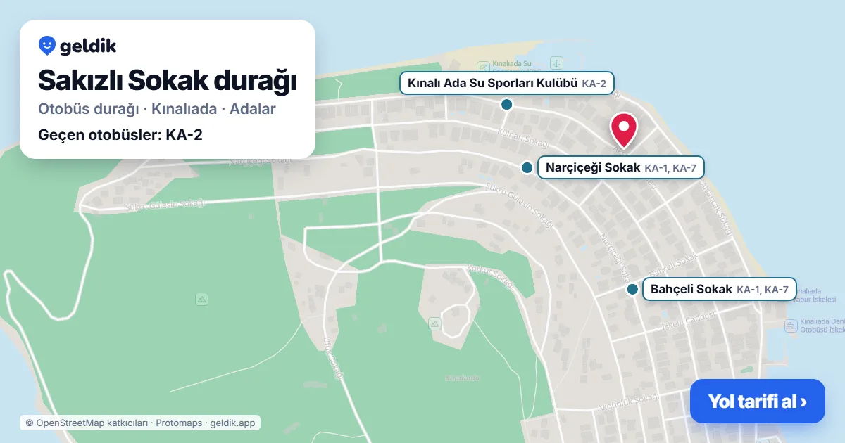 Sakızlı Sokak otobüs durağı haritada: konumu ve yakındaki duraklar