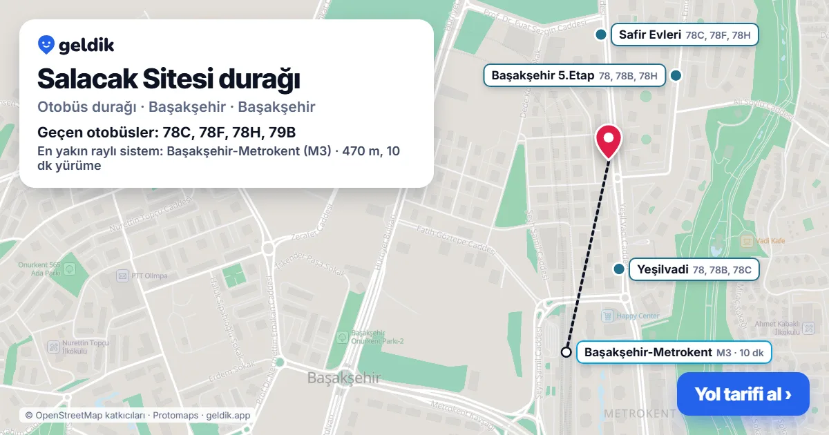 Salacak Sitesi otobüs durağı haritada: konumu ve yakındaki duraklar