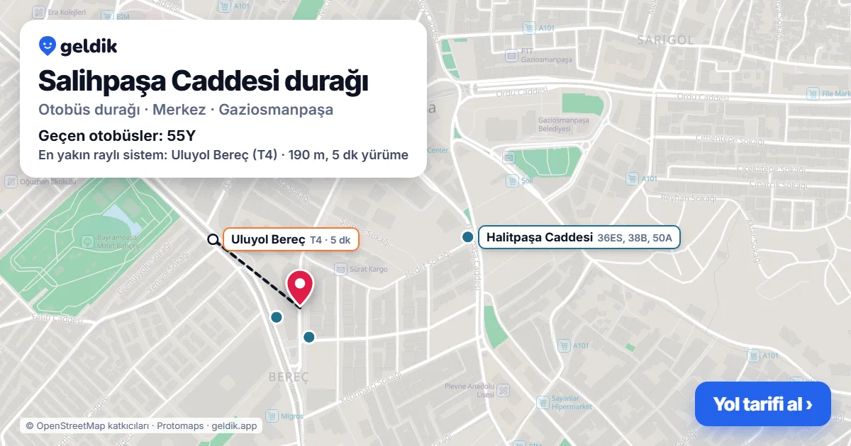 Salihpaşa Caddesi otobüs durağı haritada: konumu ve yakındaki duraklar
