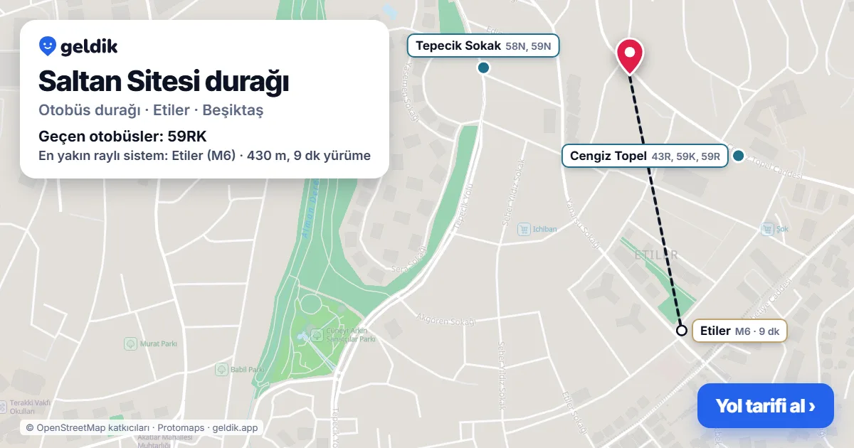 Saltan Sitesi otobüs durağı haritada: konumu ve yakındaki duraklar