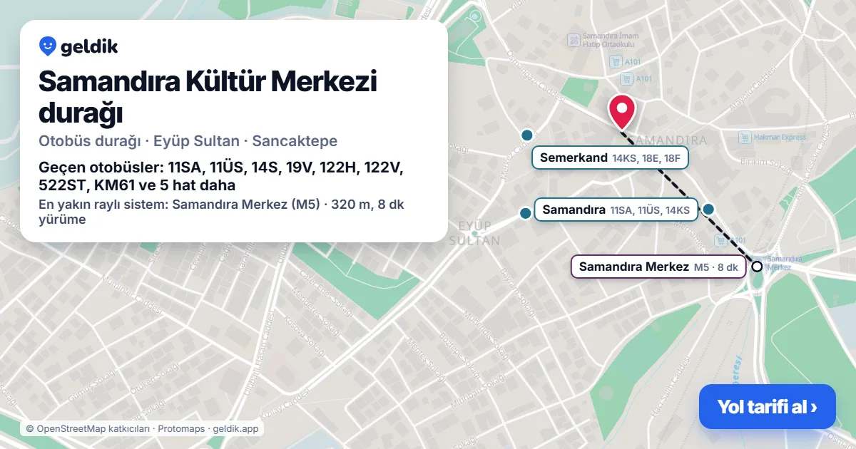 Samandıra Kültür Merkezi otobüs durağı haritada: konumu ve yakındaki duraklar