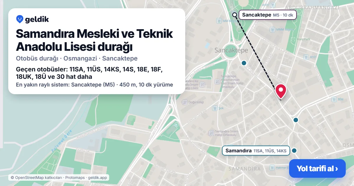 Samandıra Mesleki ve Teknik Anadolu Lisesi otobüs durağı haritada: konumu ve yakındaki duraklar