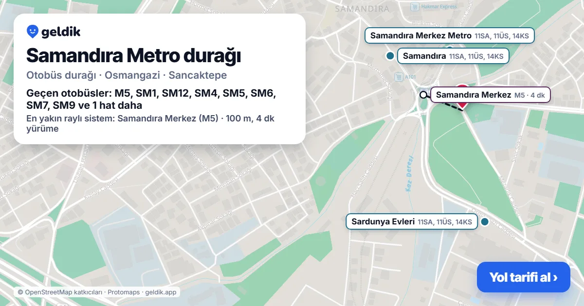 Samandıra Metro otobüs durağı haritada: konumu ve yakındaki duraklar