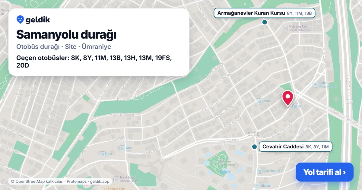 Samanyolu otobüs durağı haritada: konumu ve yakındaki duraklar