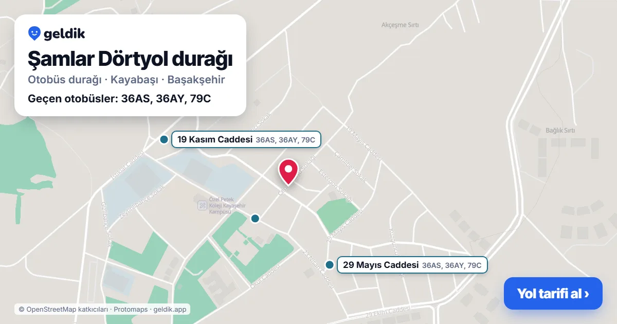 Şamlar Dörtyol otobüs durağı haritada: konumu ve yakındaki duraklar