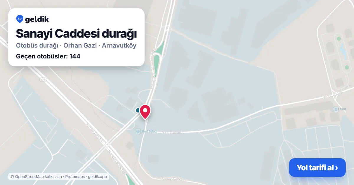 Sanayi Caddesi otobüs durağı haritada: konumu ve yakındaki duraklar