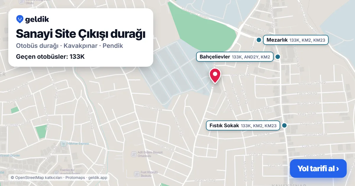 Sanayi Site Çıkışı otobüs durağı haritada: konumu ve yakındaki duraklar