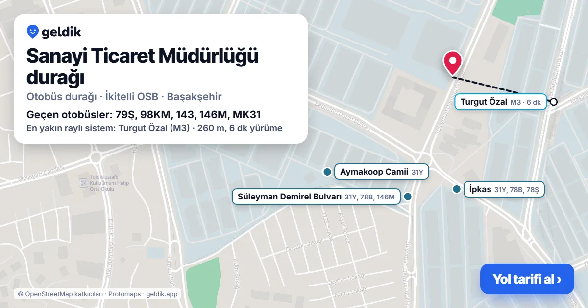 Sanayi Ticaret Müdürlüğü otobüs durağı haritada: konumu ve yakındaki duraklar