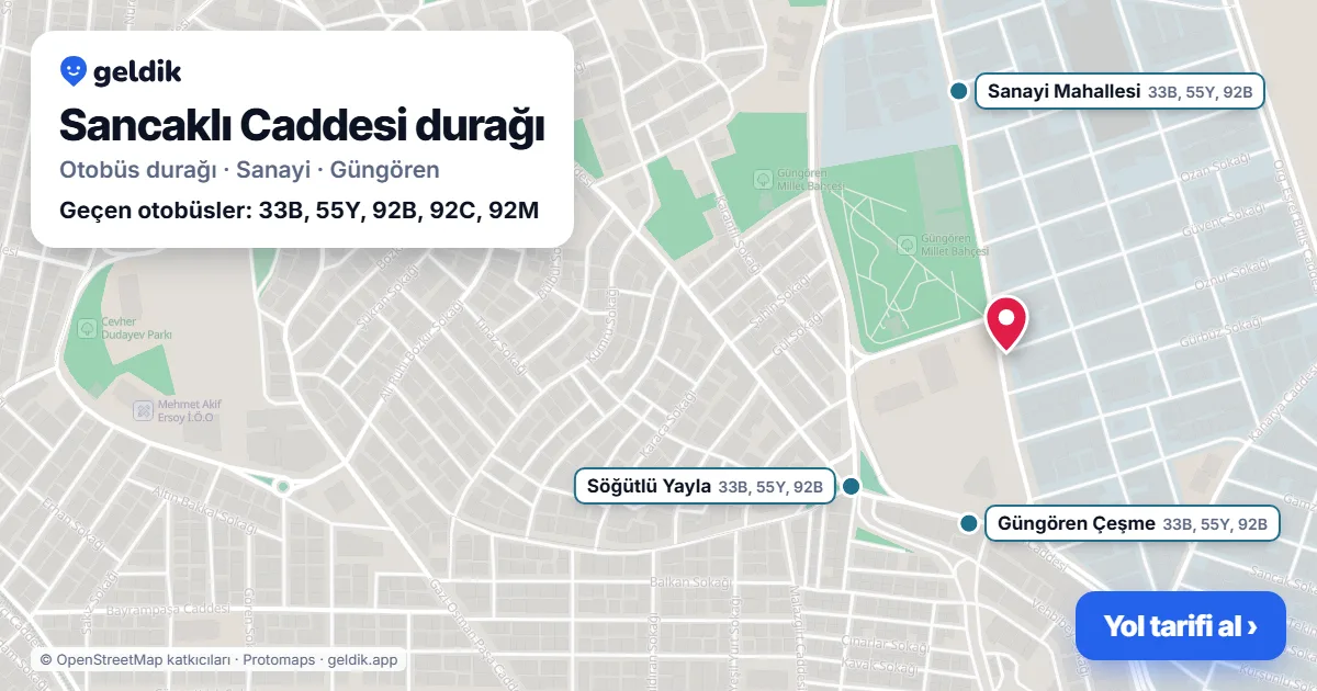 Sancaklı Caddesi otobüs durağı haritada: konumu ve yakındaki duraklar