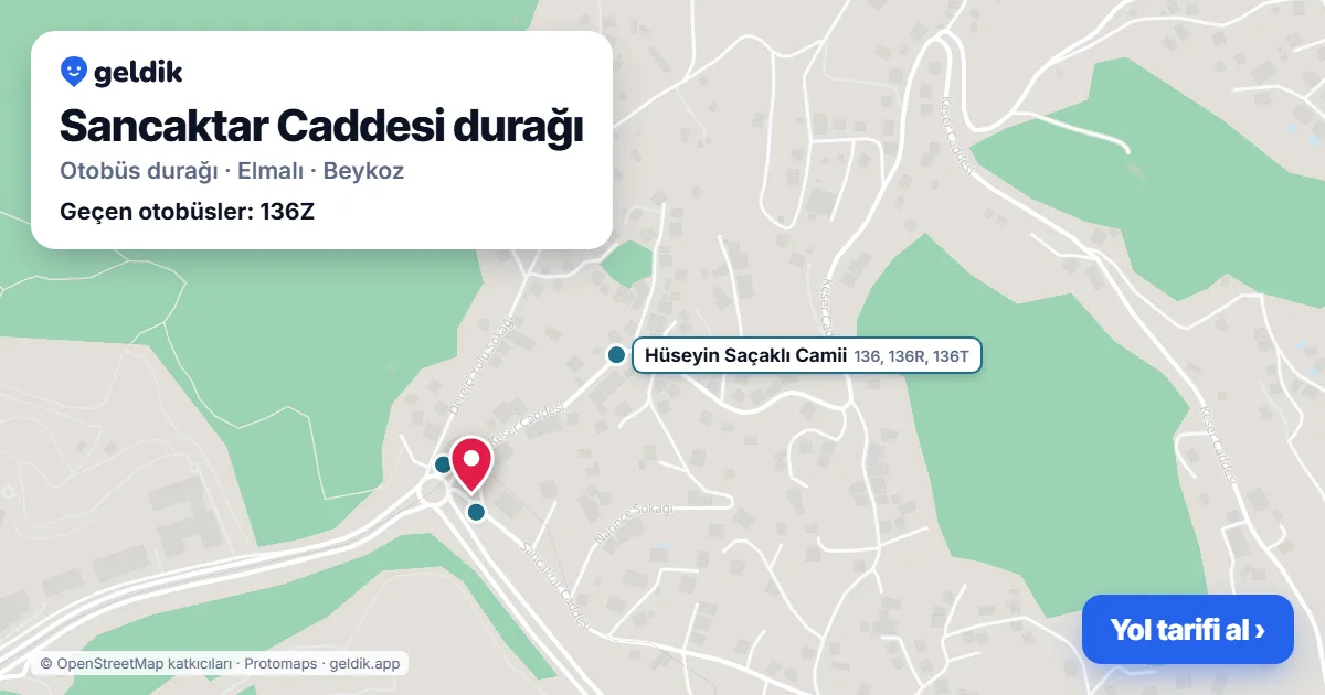 Sancaktar Caddesi otobüs durağı haritada: konumu ve yakındaki duraklar