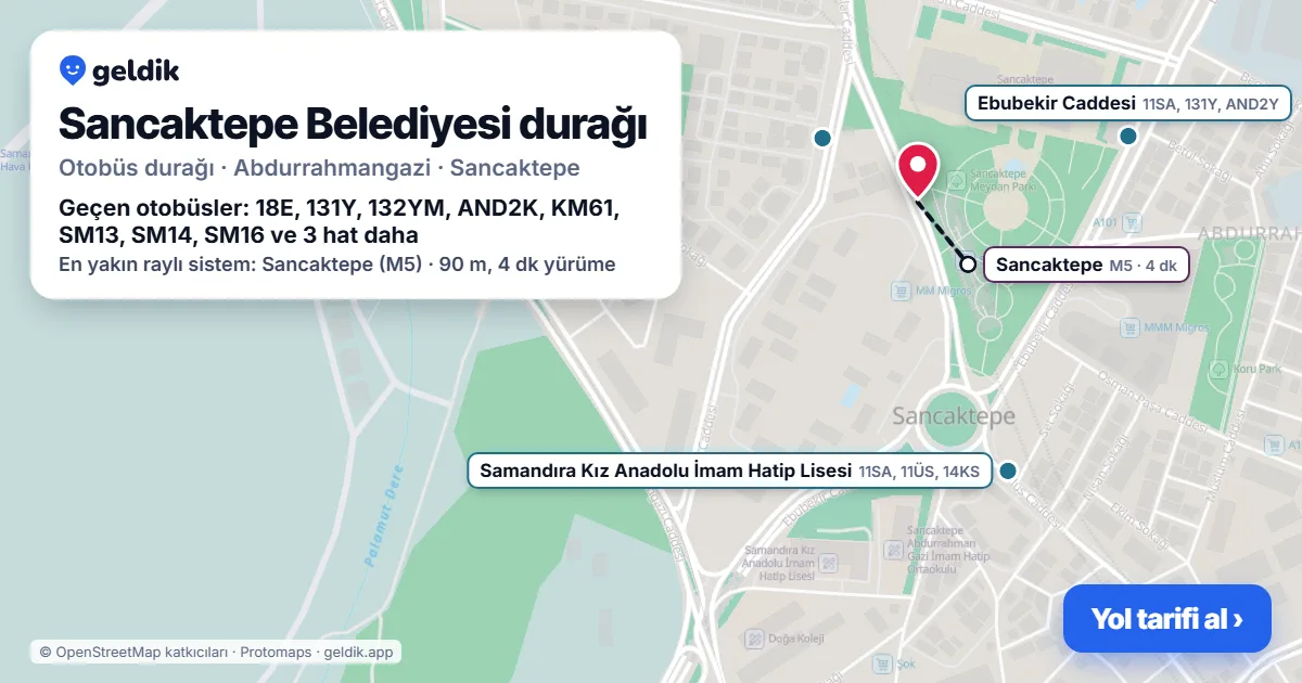 Sancaktepe Belediyesi otobüs durağı haritada: konumu ve yakındaki duraklar