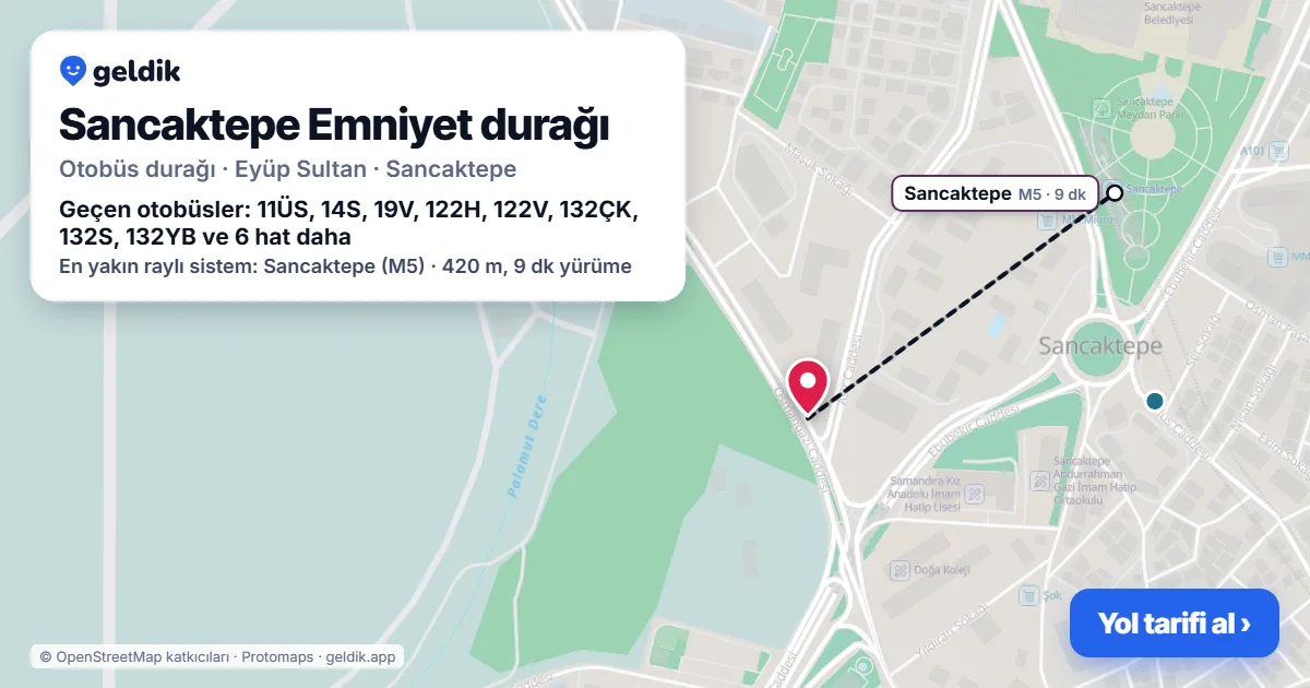 Sancaktepe Emniyet otobüs durağı haritada: konumu ve yakındaki duraklar