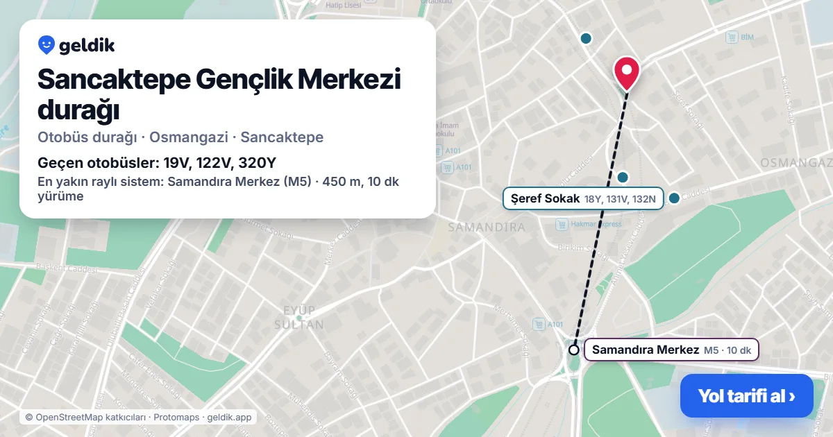 Sancaktepe Gençlik Merkezi otobüs durağı haritada: konumu ve yakındaki duraklar