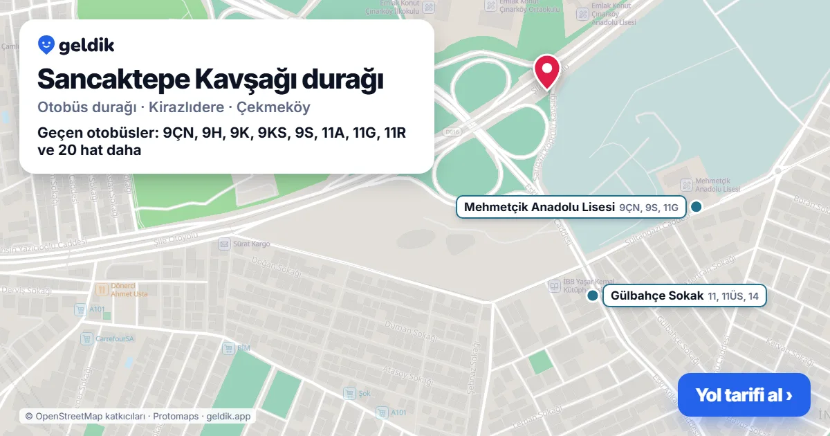 Sancaktepe Kavşağı otobüs durağı haritada: konumu ve yakındaki duraklar