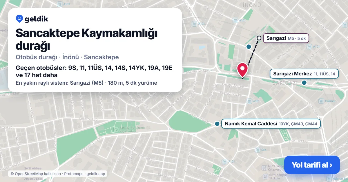 Sancaktepe Kaymakamlığı otobüs durağı haritada: konumu ve yakındaki duraklar