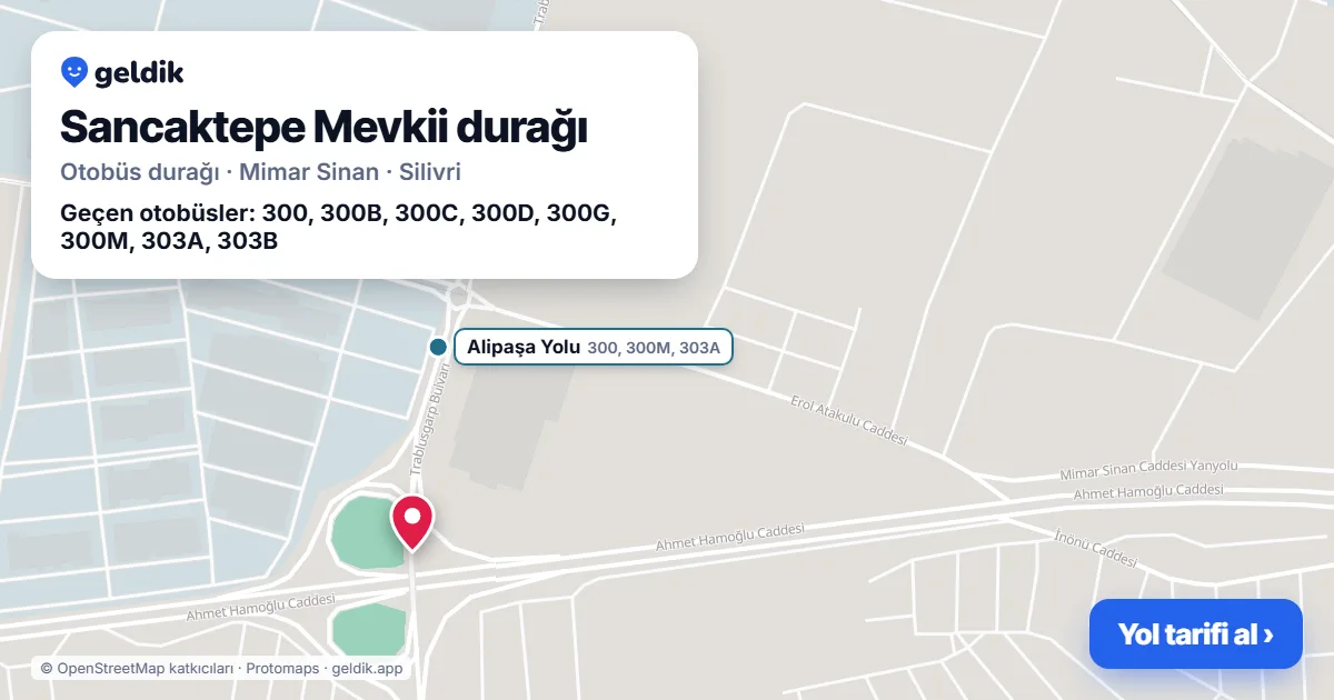 Sancaktepe Mevkii otobüs durağı haritada: konumu ve yakındaki duraklar