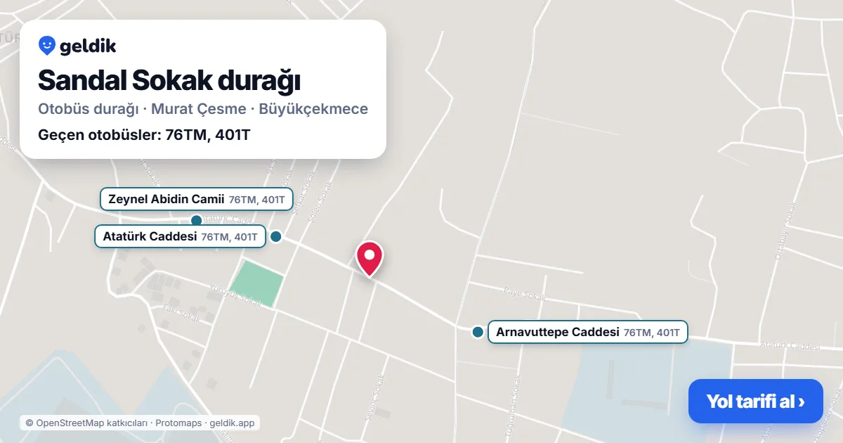 Sandal Sokak otobüs durağı haritada: konumu ve yakındaki duraklar