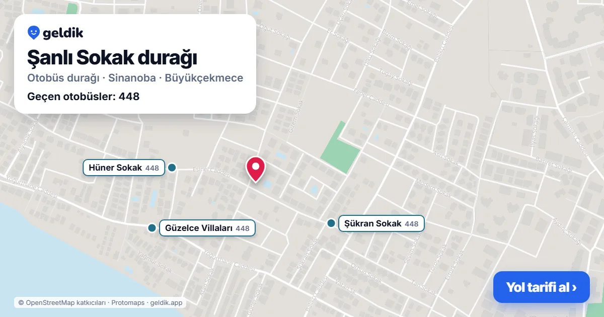 Şanlı Sokak otobüs durağı haritada: konumu ve yakındaki duraklar