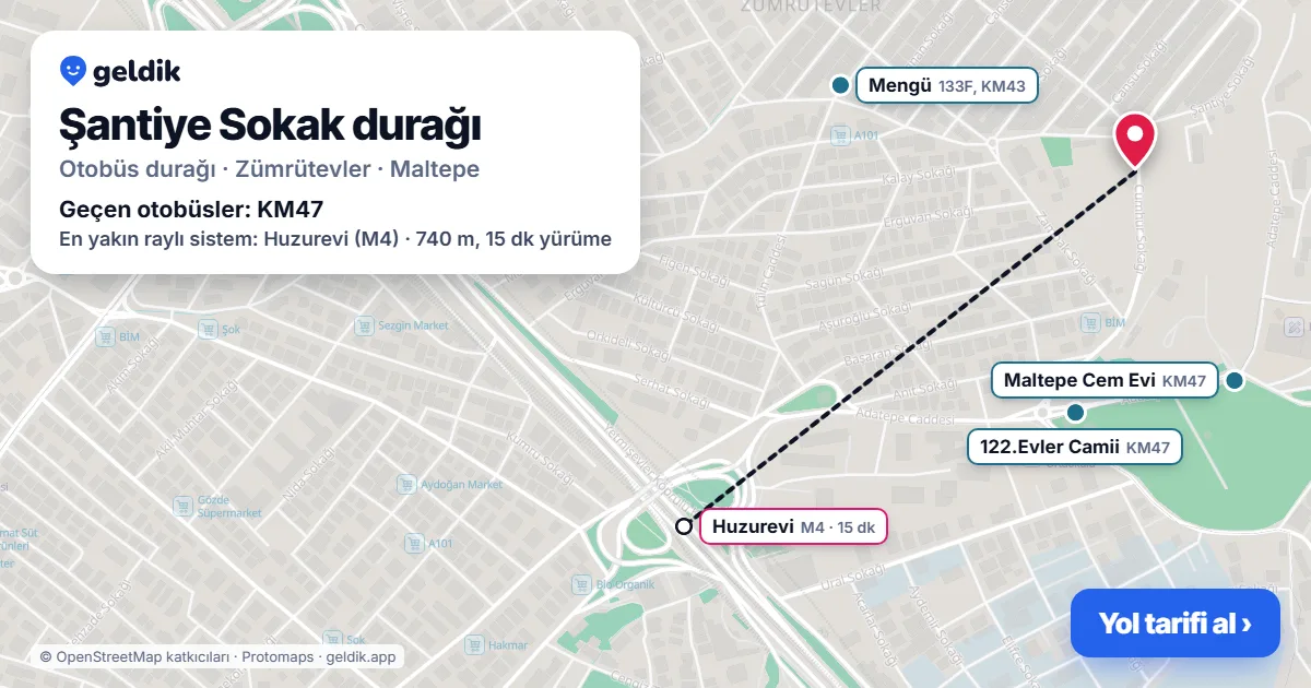 Şantiye Sokak otobüs durağı haritada: konumu ve yakındaki duraklar
