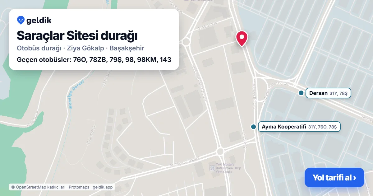 Saraçlar Sitesi otobüs durağı haritada: konumu ve yakındaki duraklar