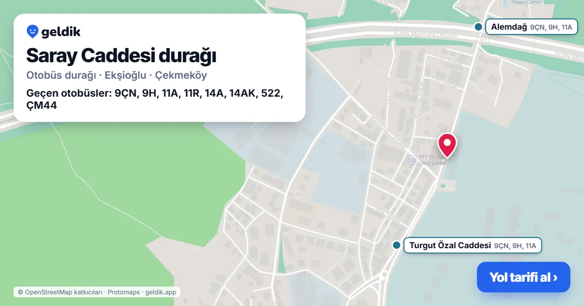 Saray Caddesi otobüs durağı haritada: konumu ve yakındaki duraklar