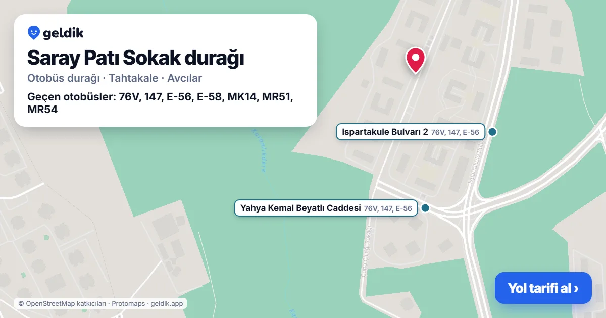 Saray Patı Sokak otobüs durağı haritada: konumu ve yakındaki duraklar
