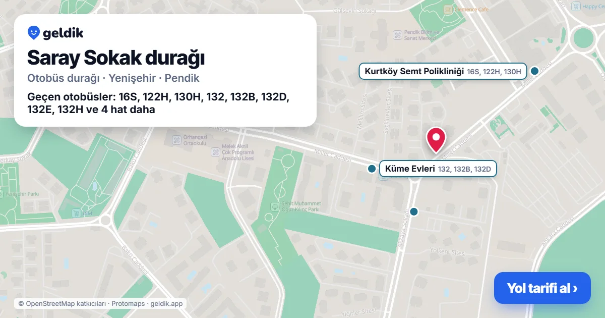 Saray Sokak otobüs durağı haritada: konumu ve yakındaki duraklar