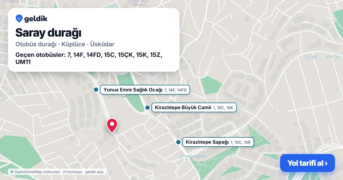 Saray otobüs durağı haritada: konumu ve yakındaki duraklar