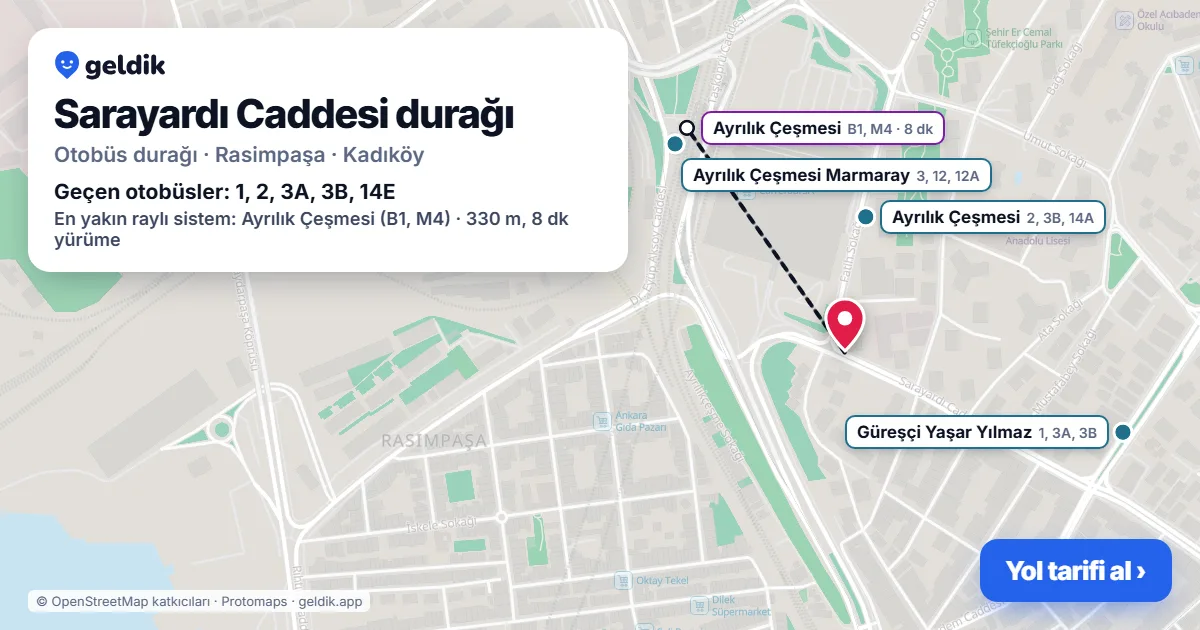 Sarayardı Caddesi otobüs durağı haritada: konumu ve yakındaki duraklar