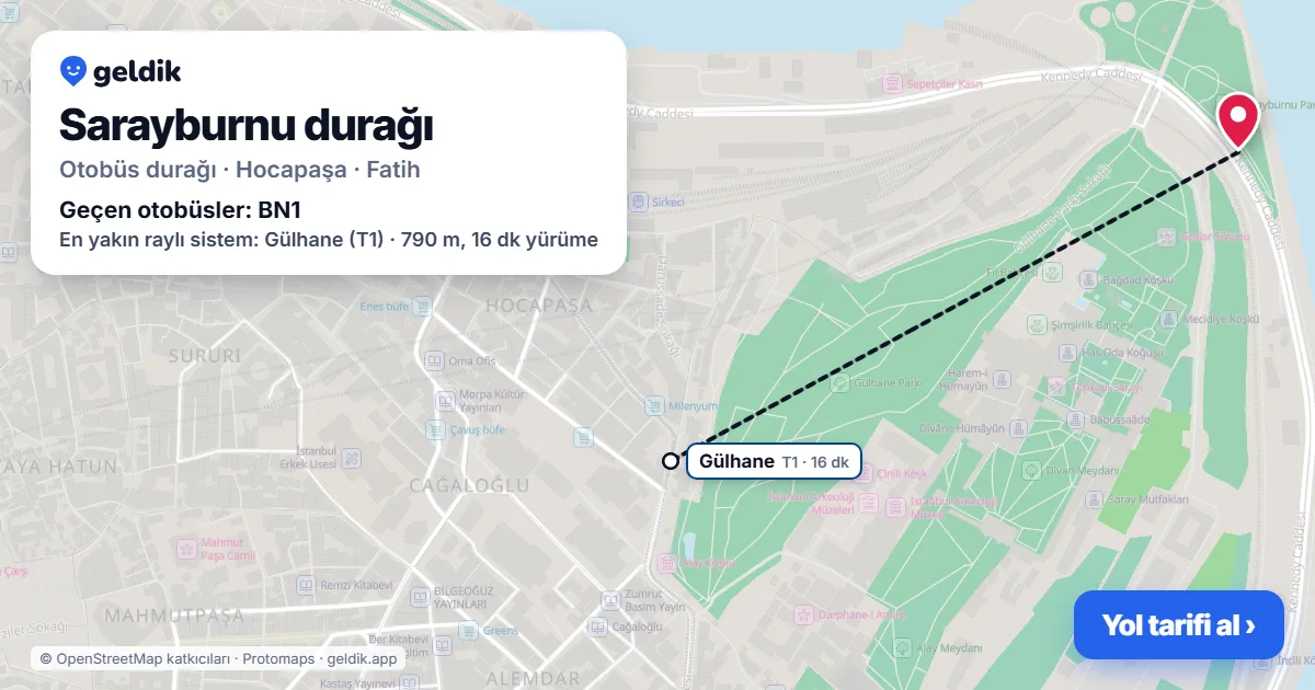 Sarayburnu otobüs durağı haritada: konumu ve yakındaki duraklar