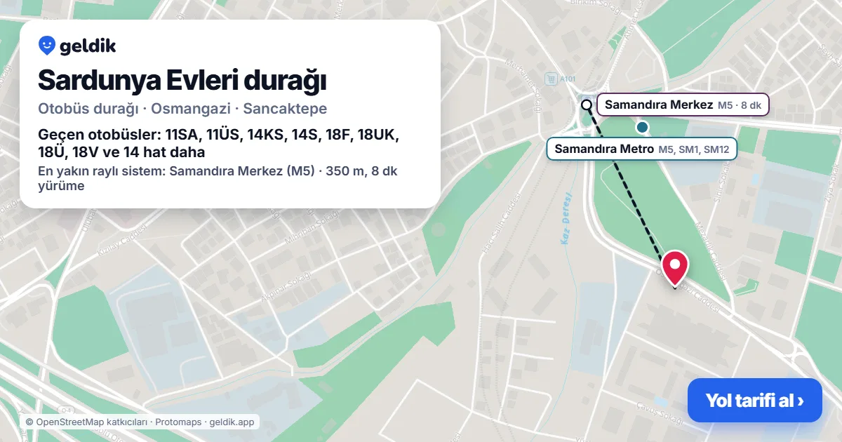 Sardunya Evleri otobüs durağı haritada: konumu ve yakındaki duraklar
