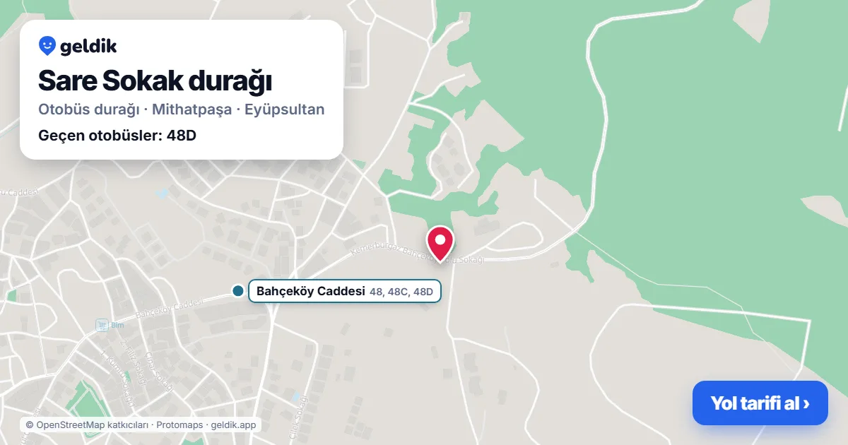 Sare Sokak otobüs durağı haritada: konumu ve yakındaki duraklar