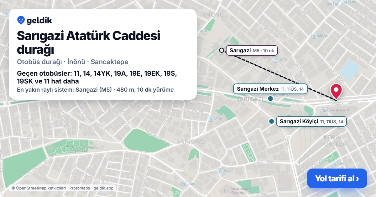 Sarıgazi Atatürk Caddesi otobüs durağı haritada: konumu ve yakındaki duraklar