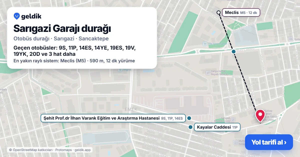 Sarıgazi Garajı otobüs durağı haritada: konumu ve yakındaki duraklar