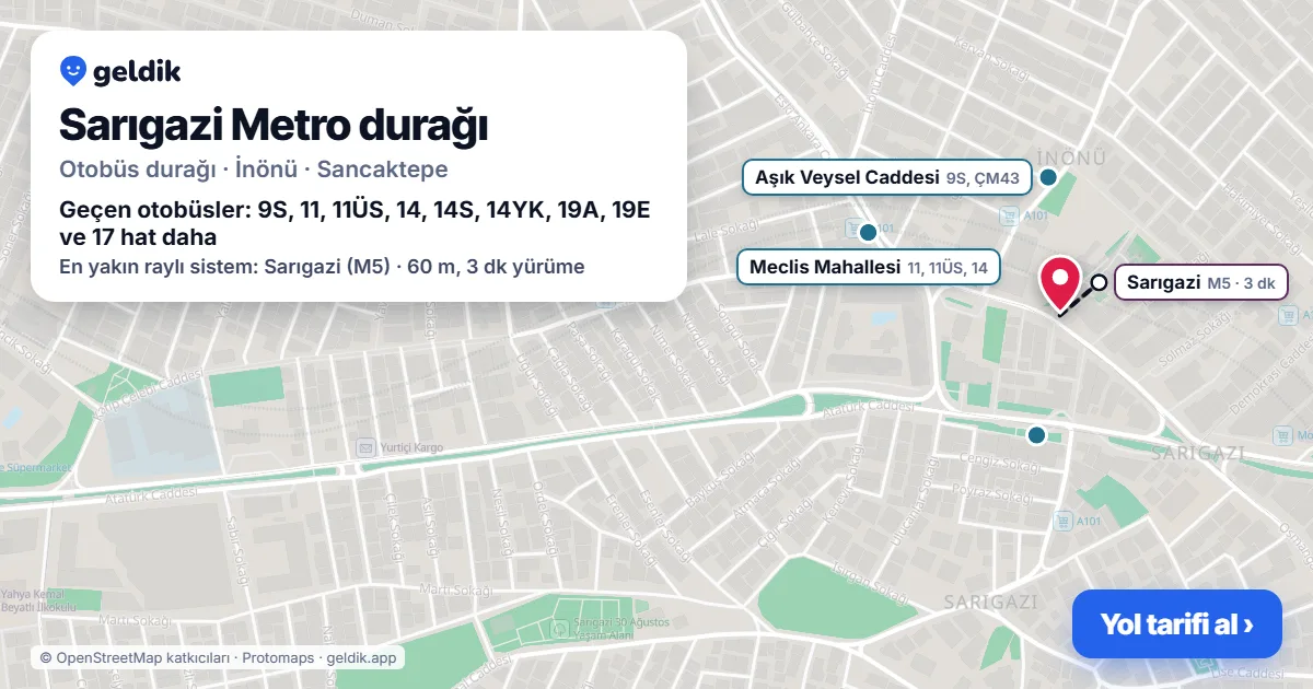 Sarıgazi Metro otobüs durağı haritada: konumu ve yakındaki duraklar