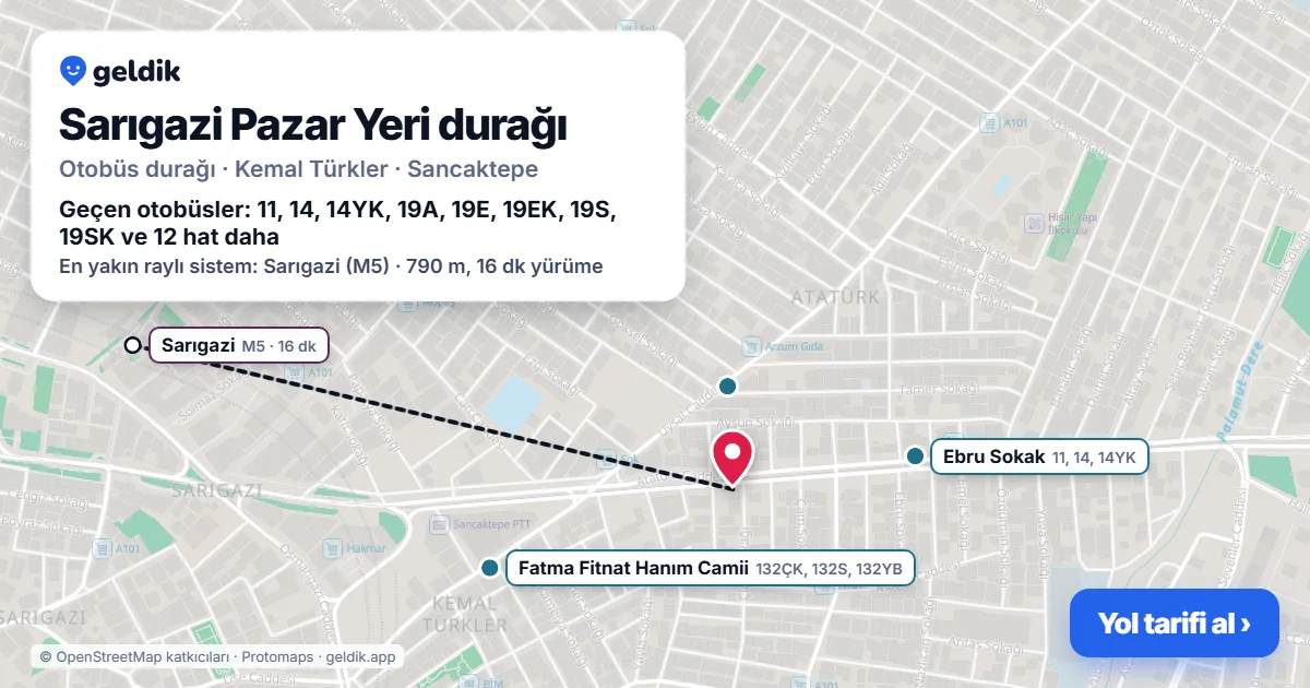 Sarıgazi Pazar Yeri otobüs durağı haritada: konumu ve yakındaki duraklar