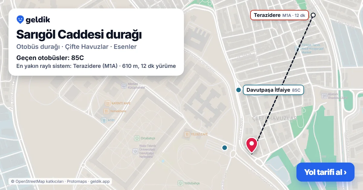 Sarıgöl Caddesi otobüs durağı haritada: konumu ve yakındaki duraklar