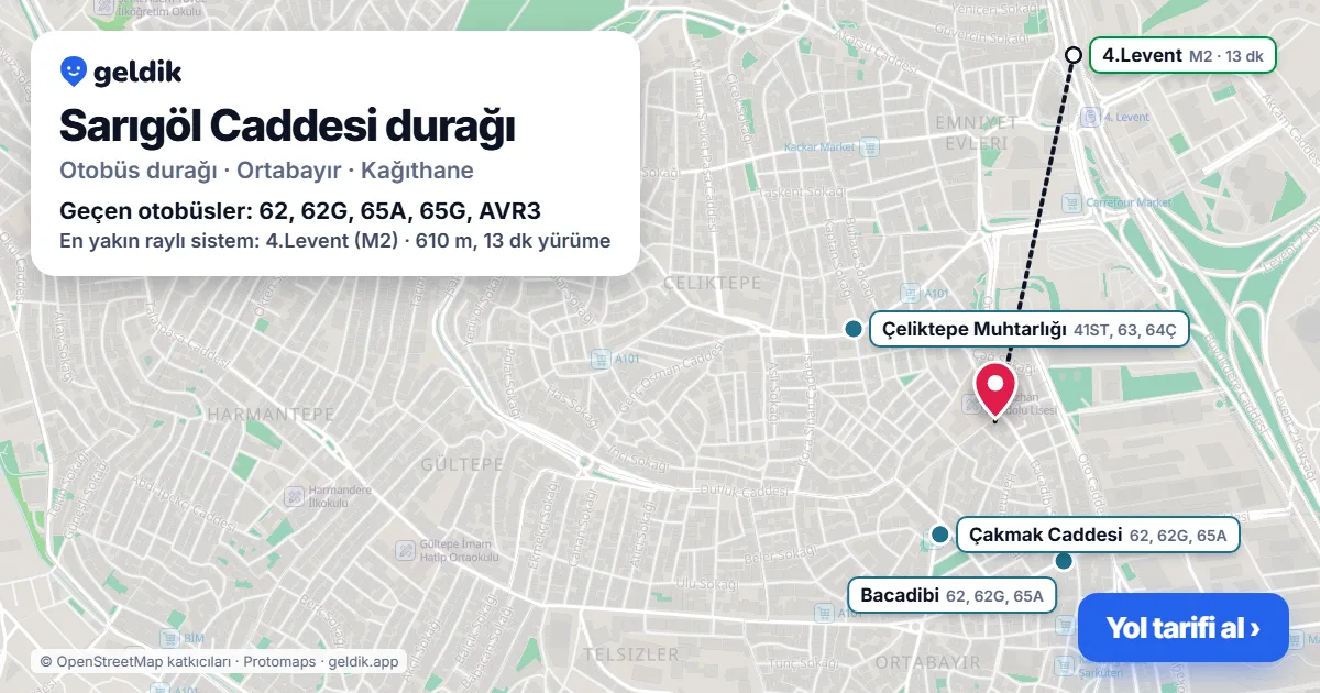 Sarıgöl Caddesi otobüs durağı haritada: konumu ve yakındaki duraklar