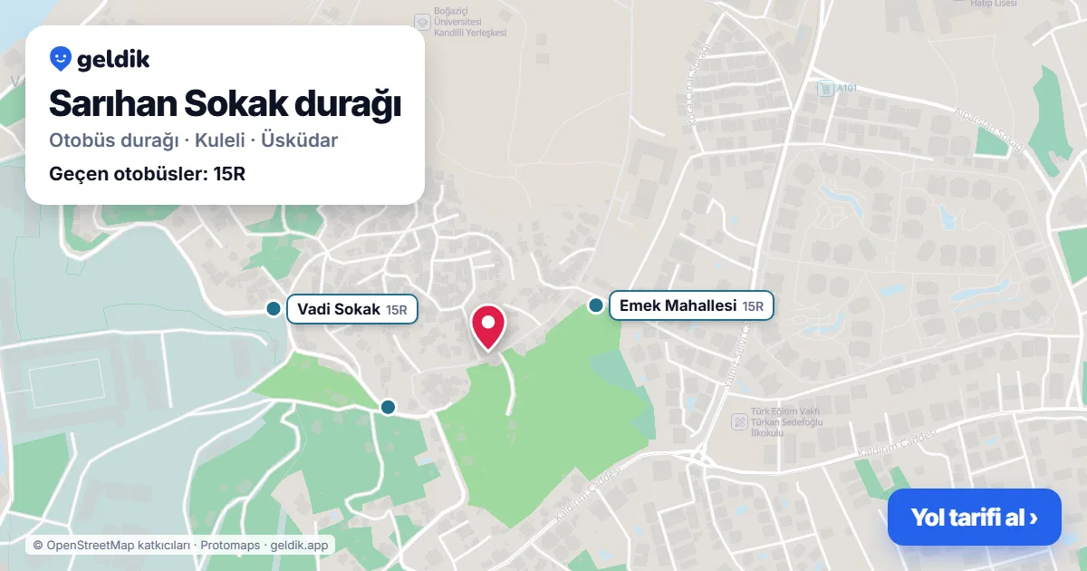 Sarıhan Sokak otobüs durağı haritada: konumu ve yakındaki duraklar
