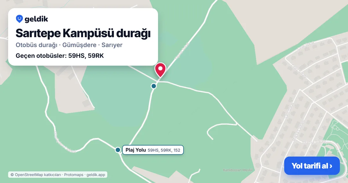 Sarıtepe Kampüsü otobüs durağı haritada: konumu ve yakındaki duraklar
