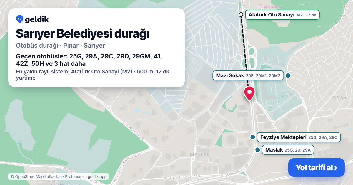 Sarıyer Belediyesi otobüs durağı haritada: konumu ve yakındaki duraklar