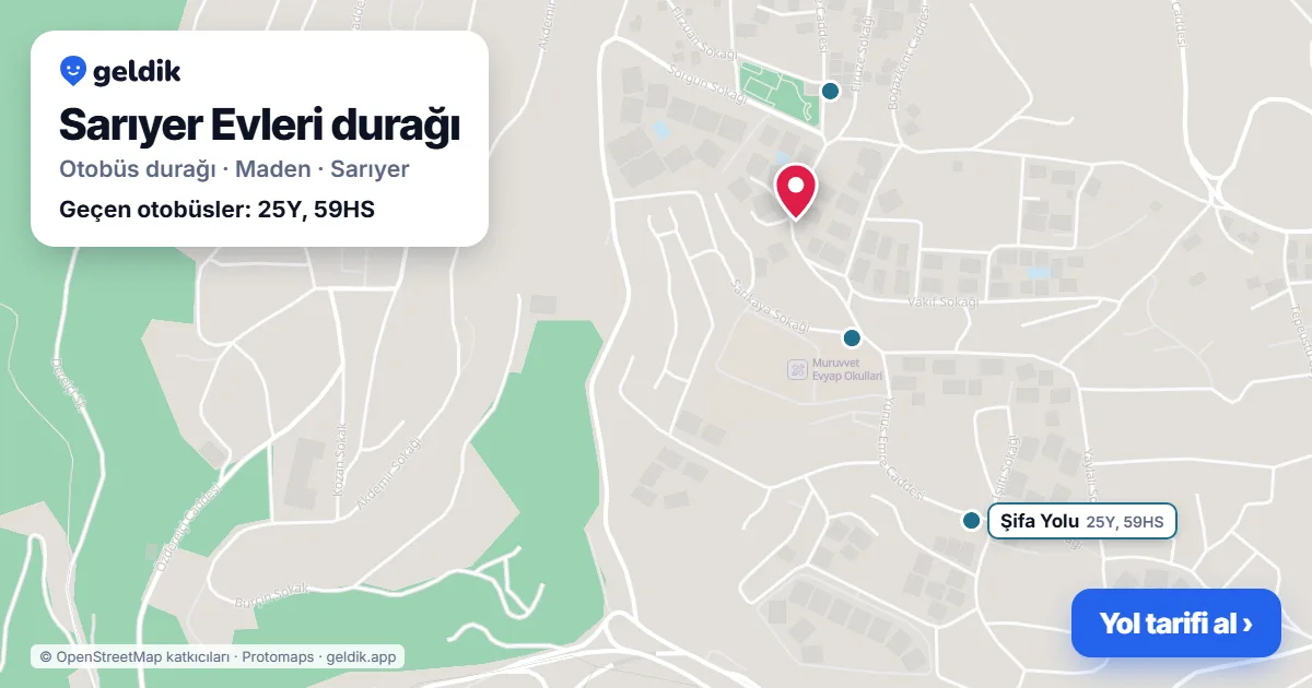 Sarıyer Evleri otobüs durağı haritada: konumu ve yakındaki duraklar