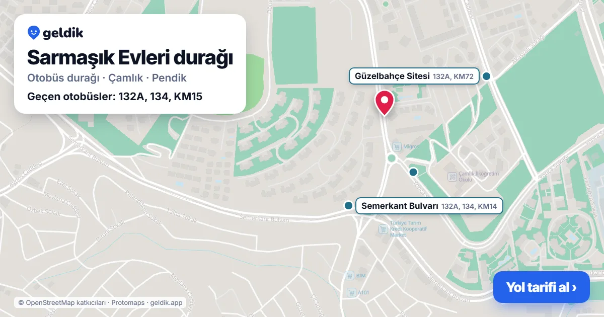 Sarmaşık Evleri otobüs durağı haritada: konumu ve yakındaki duraklar