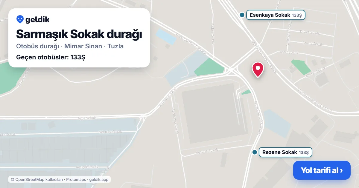 Sarmaşık Sokak otobüs durağı haritada: konumu ve yakındaki duraklar
